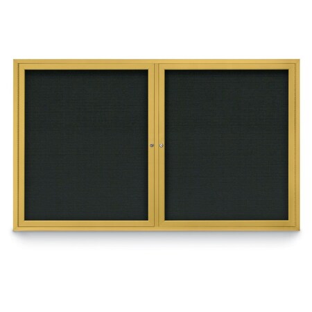 United Visual Products 96"x48" 2-Door Enclosed Outdoor Letterboard, Black Felt/Gold UV1162DDD9648-GOLD-BLACK